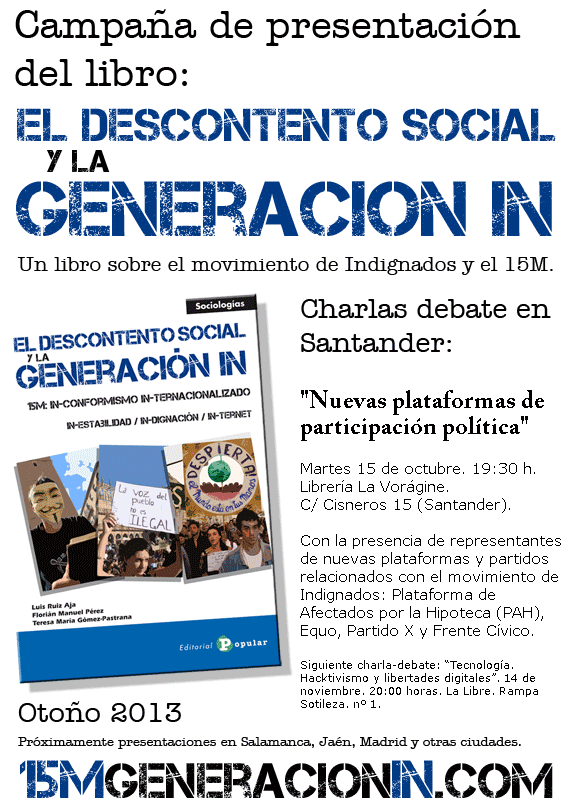 Charla debate “Nuevas plataformas de participación política” (Santander, 15 de octubre)